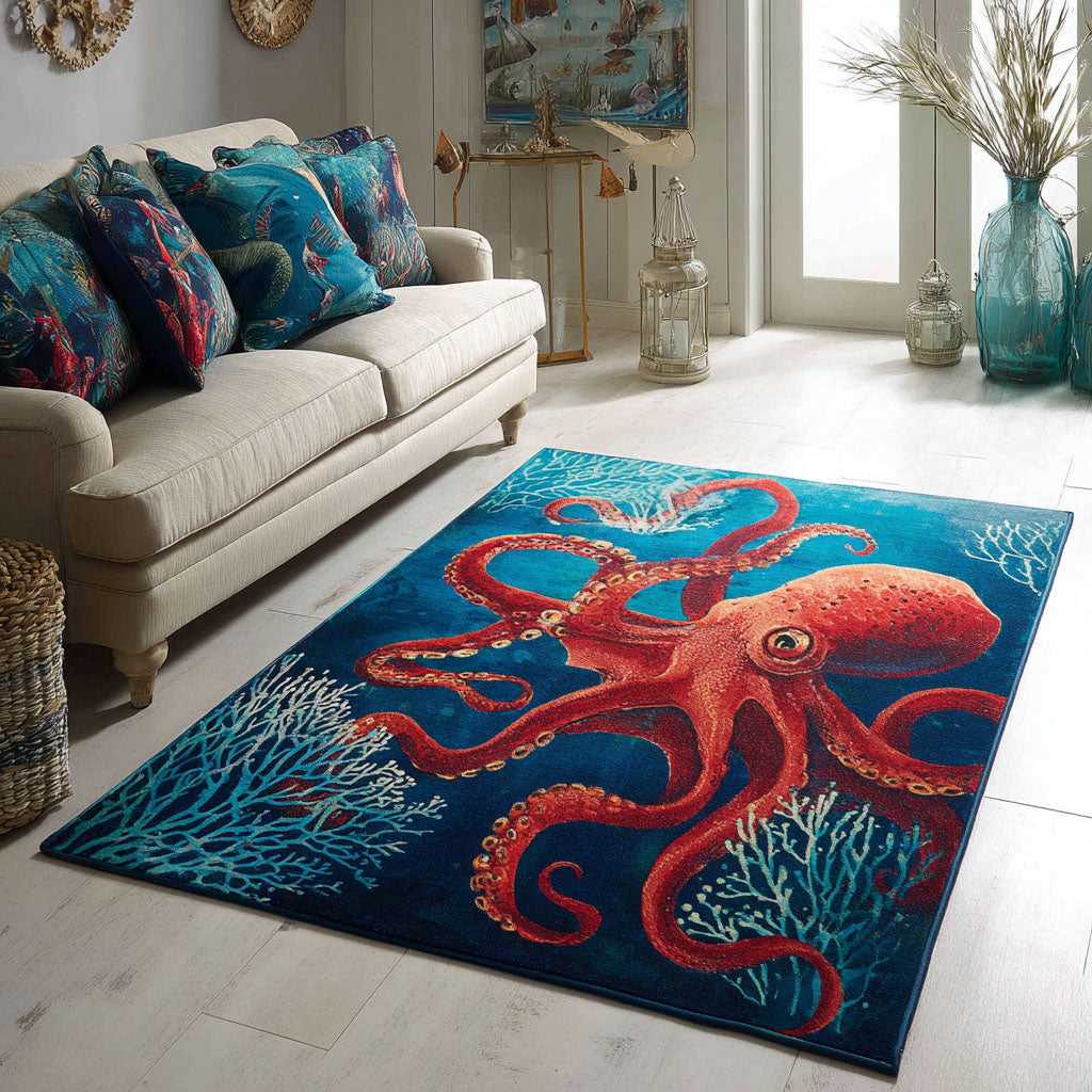 Deep Sea Guardian area rug in a living room