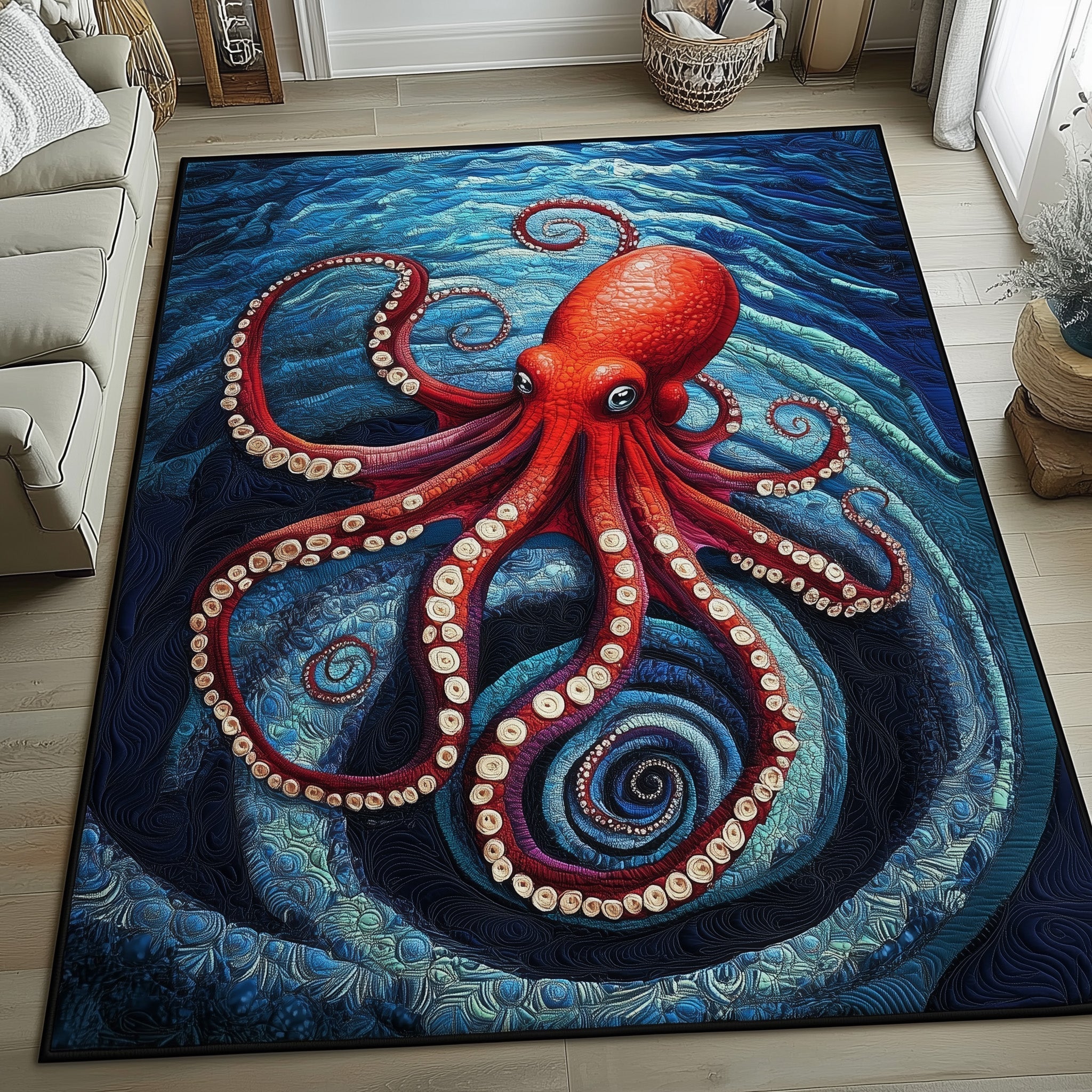 Deep Sea Tentacle area rug in a living room