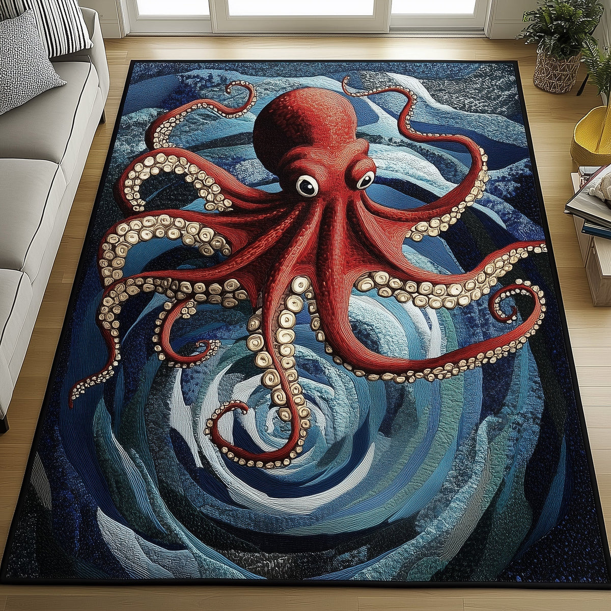Deep Sea Tentacle area rug in a living room