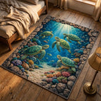 Deep Sea Turtles area rug in a living room