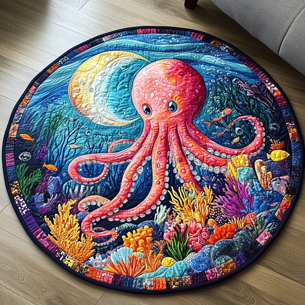 Deep Sea Whispers Round Mat Rug - washable non-slip printed rug