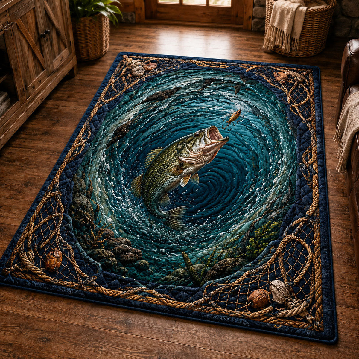Deep Whirlpool Bass area rug in a living room