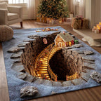 Deep Winter Cabin Descent area rug in a living room