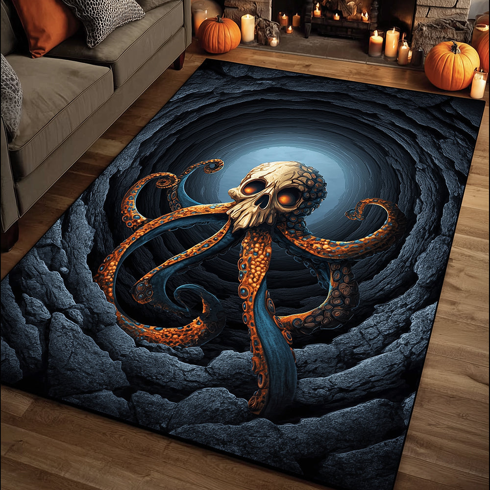 Deepsea Octopus Skull area rug in a living room