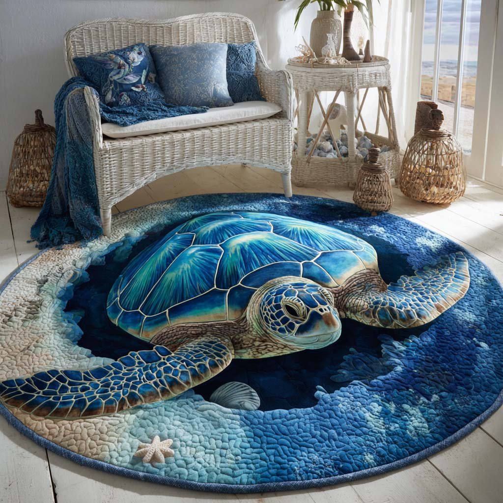 Deepsea Turtle Round Mat Rug - washable non-slip printed rug