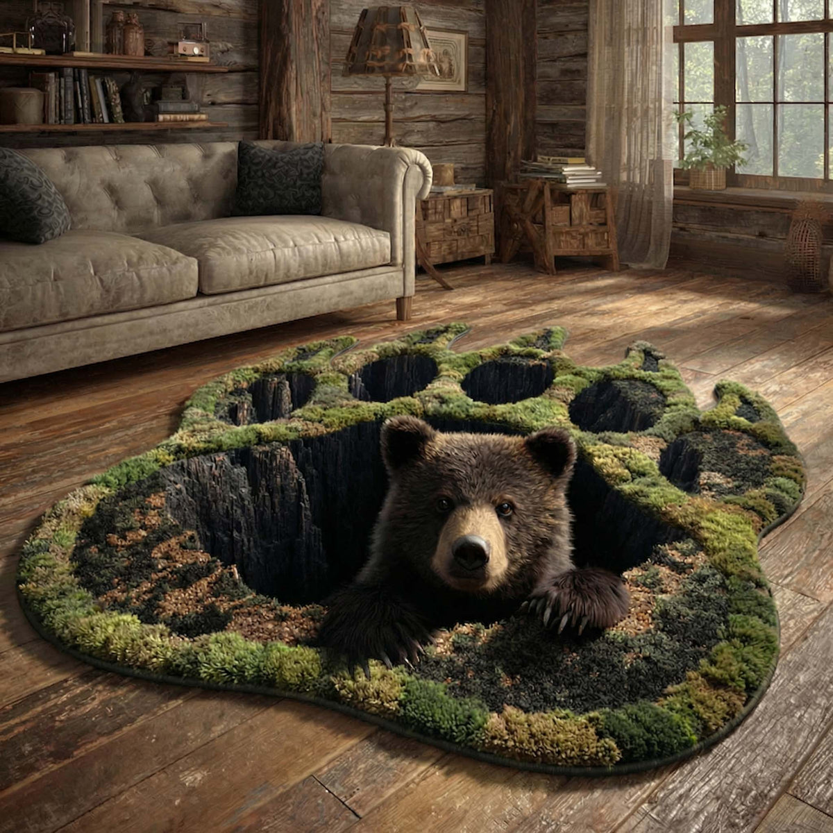 Deepwood Bear Custom Shape Area Rug - Cute Animal Design | Die-Cut Non-Slip Rug - washable non-slip printed rug