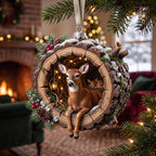 Deer in the Log Arch Christmas Ornament