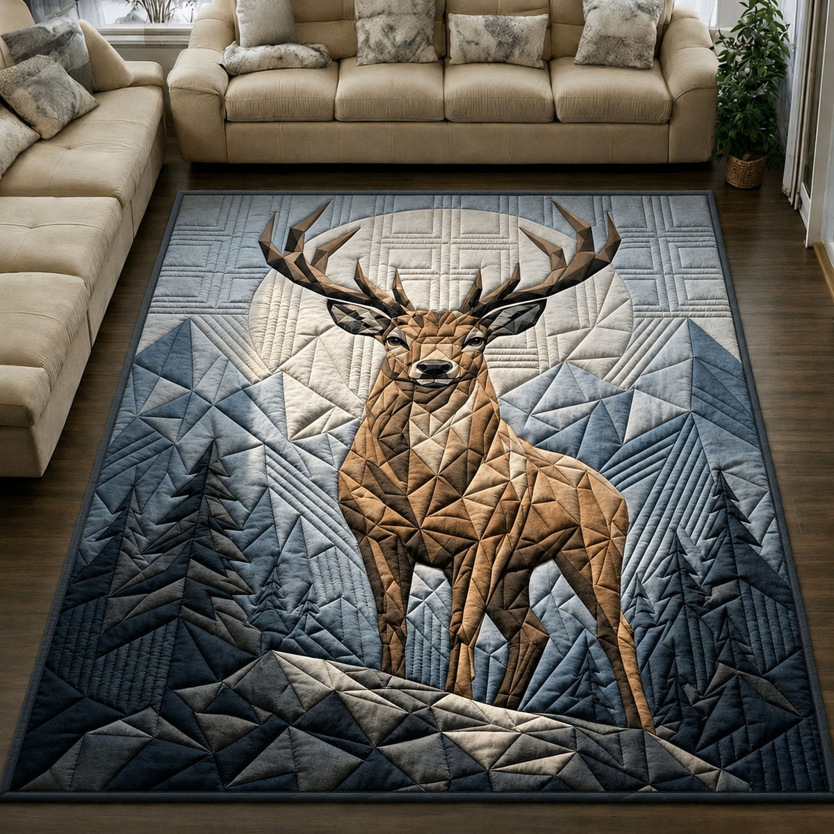 Deer area rug in a living room