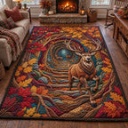 Deer Autumn Tunnel area rug in a living room