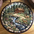 Deer Creek Round Mat Rug - washable non-slip printed rug