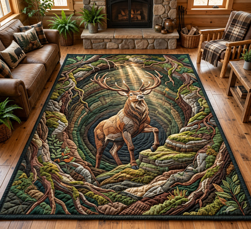 Deer Forest Sinkhole area rug in a living room