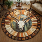 Deer Harmony Round Mat Rug - washable non-slip printed rug