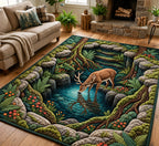 Deer Hidden Forest area rug in a living room
