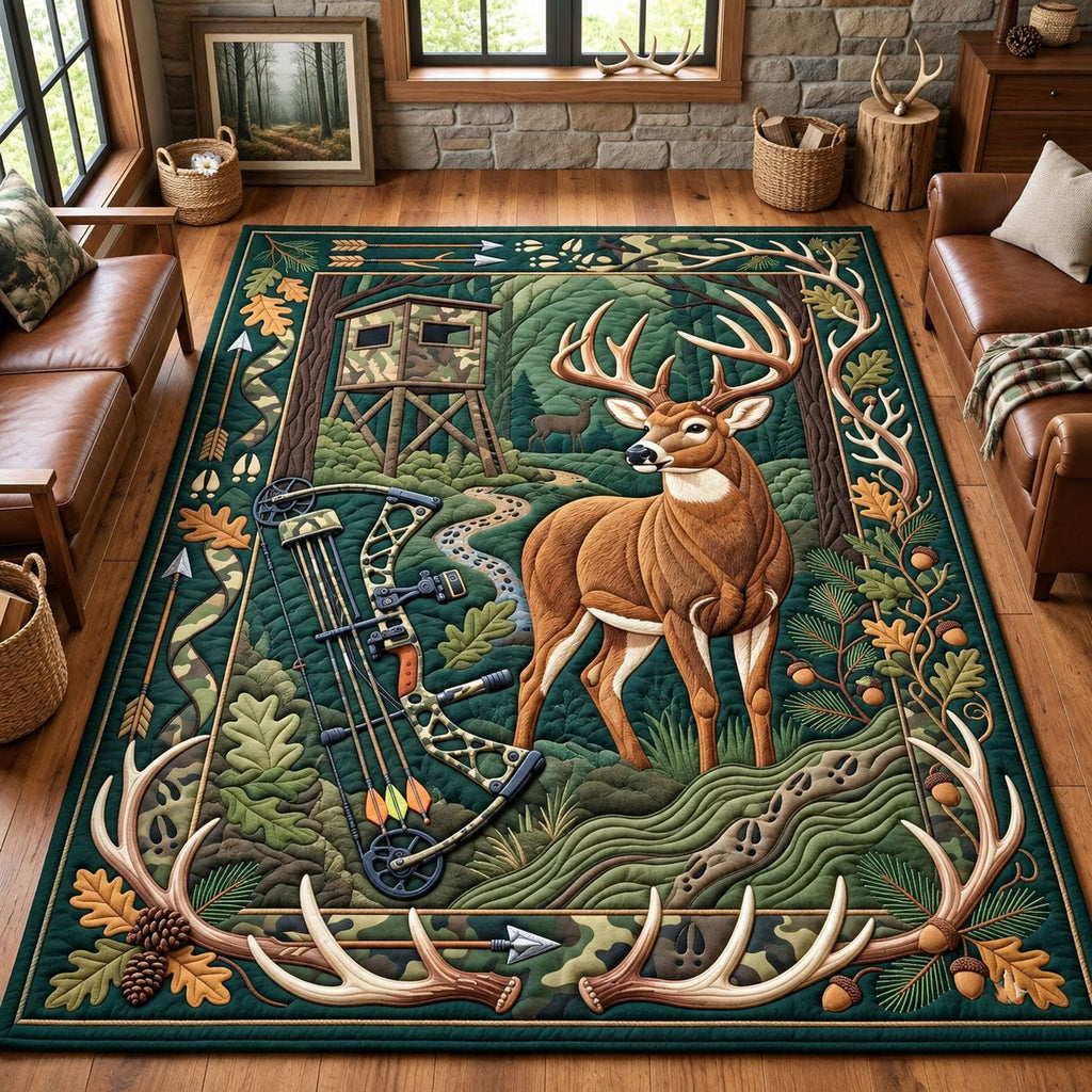 Deer Hunting area rug in a living room