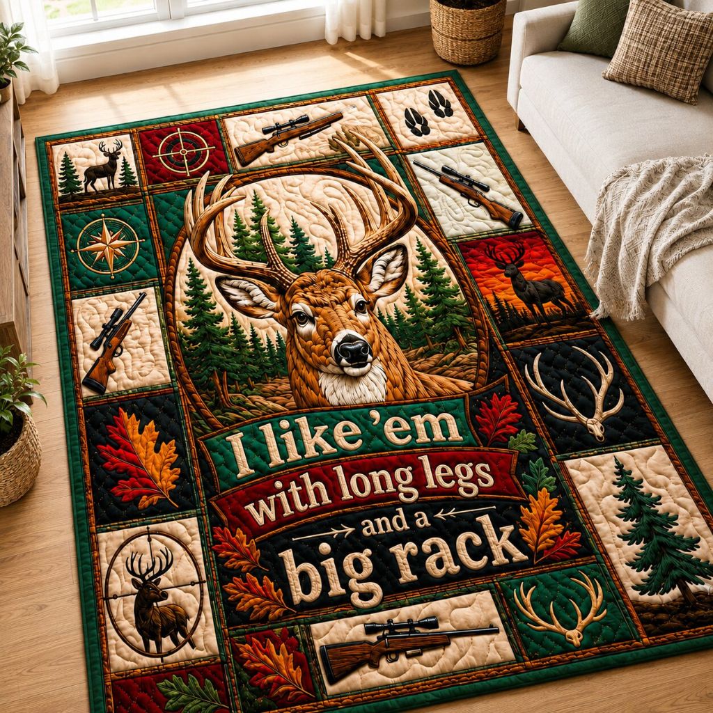 Deer Hunting Camp area rug in a living room