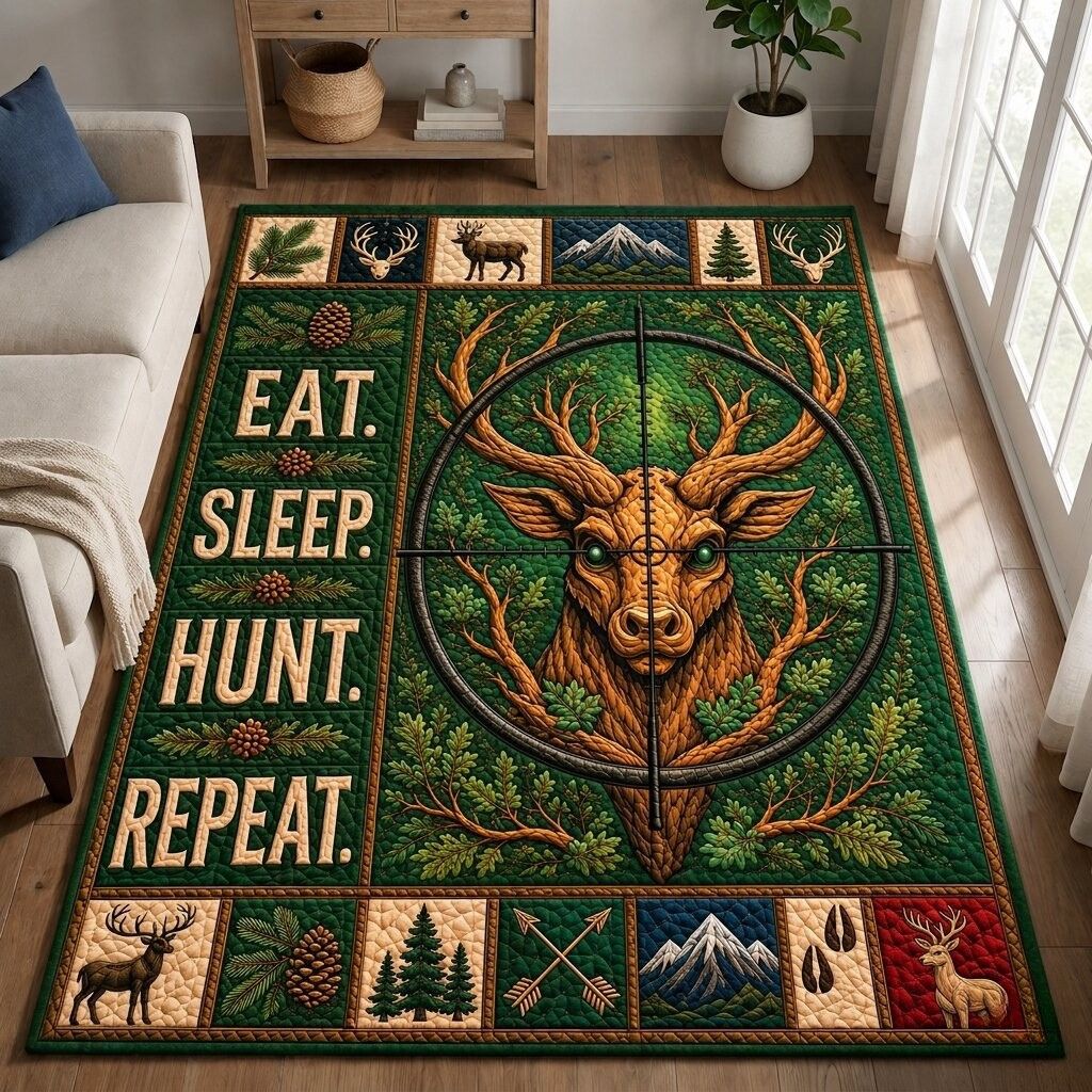 Deer Hunting Legacy area rug in a living room