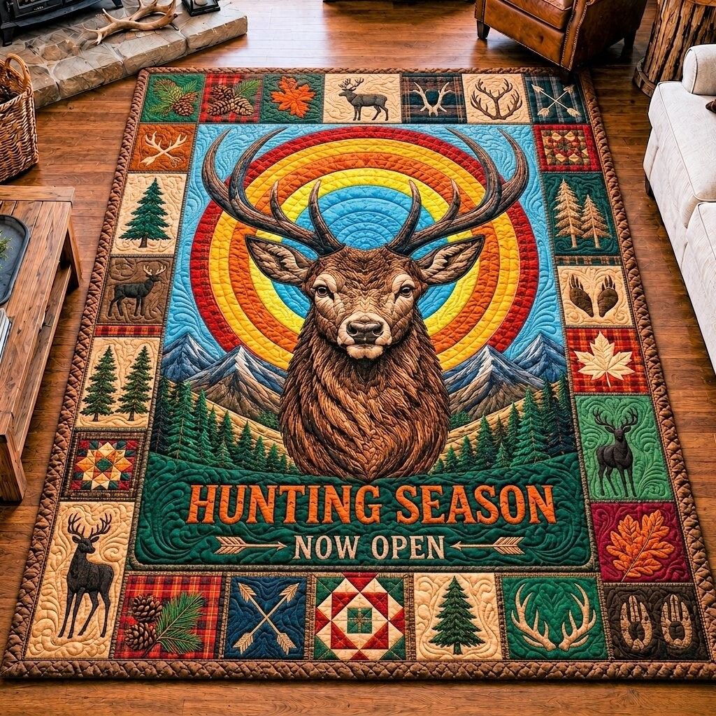 Deer Hunting Lodge area rug in a living room