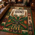 Deer Hunting Season area rug in a living room