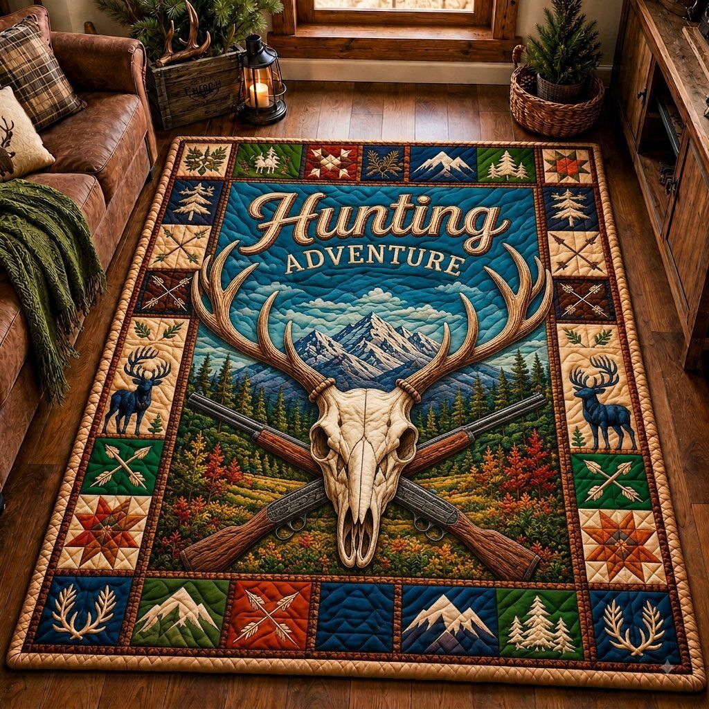 Deer Hunting Trail area rug in a living room