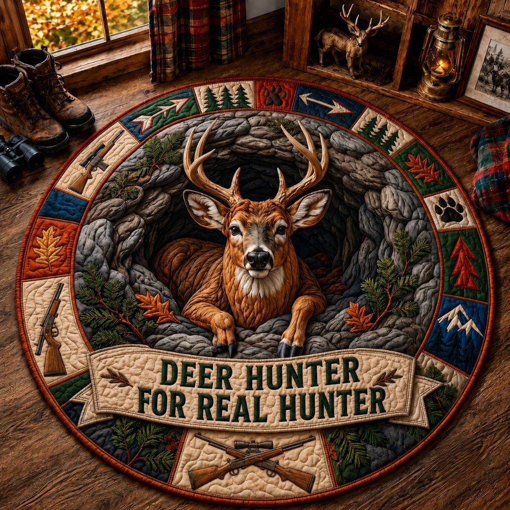 Deer Hunting Trails Round Mat Rug - Cute Animal Design | Charming Home Decor - washable non-slip printed rug
