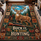 Deer Hunting Woods area rug in a living room