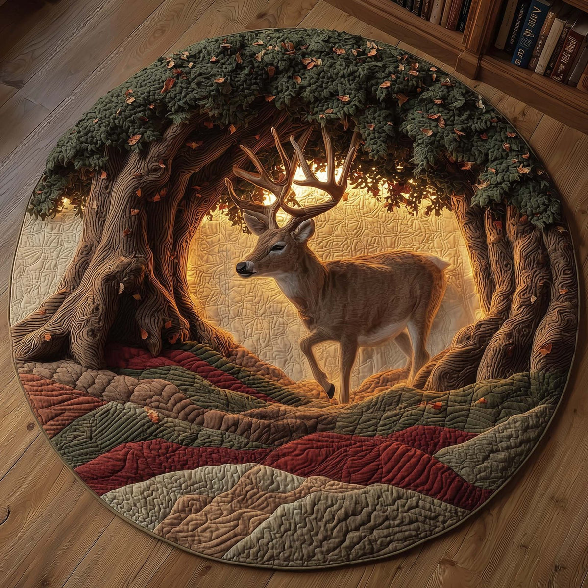 Deer Round Mat Rug - washable non-slip printed rug