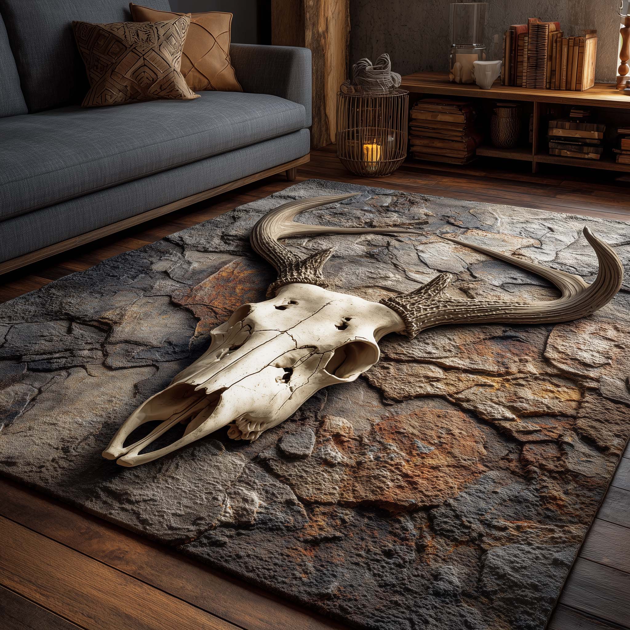 Deer Serenity area rug in a living room