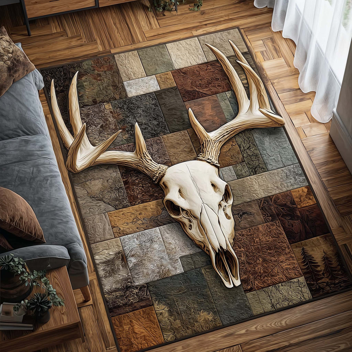 Deer Serenity area rug in a living room
