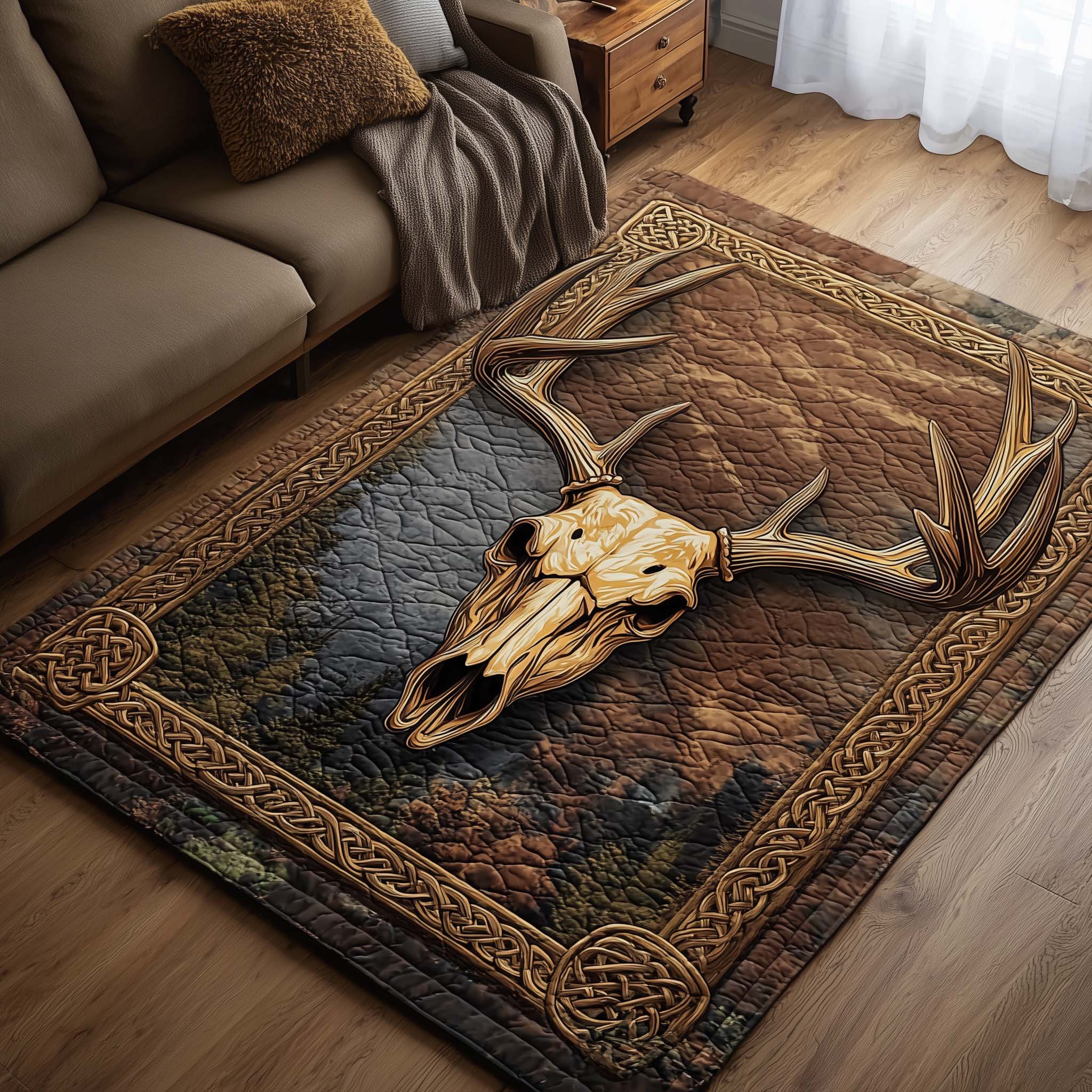 Deer Serenity area rug in a living room