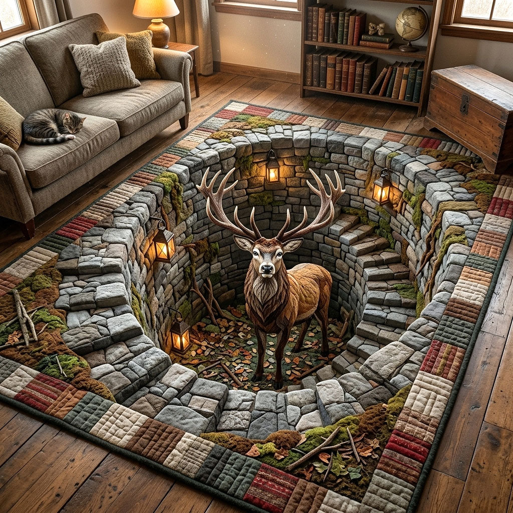 Deer Serenity area rug in a living room