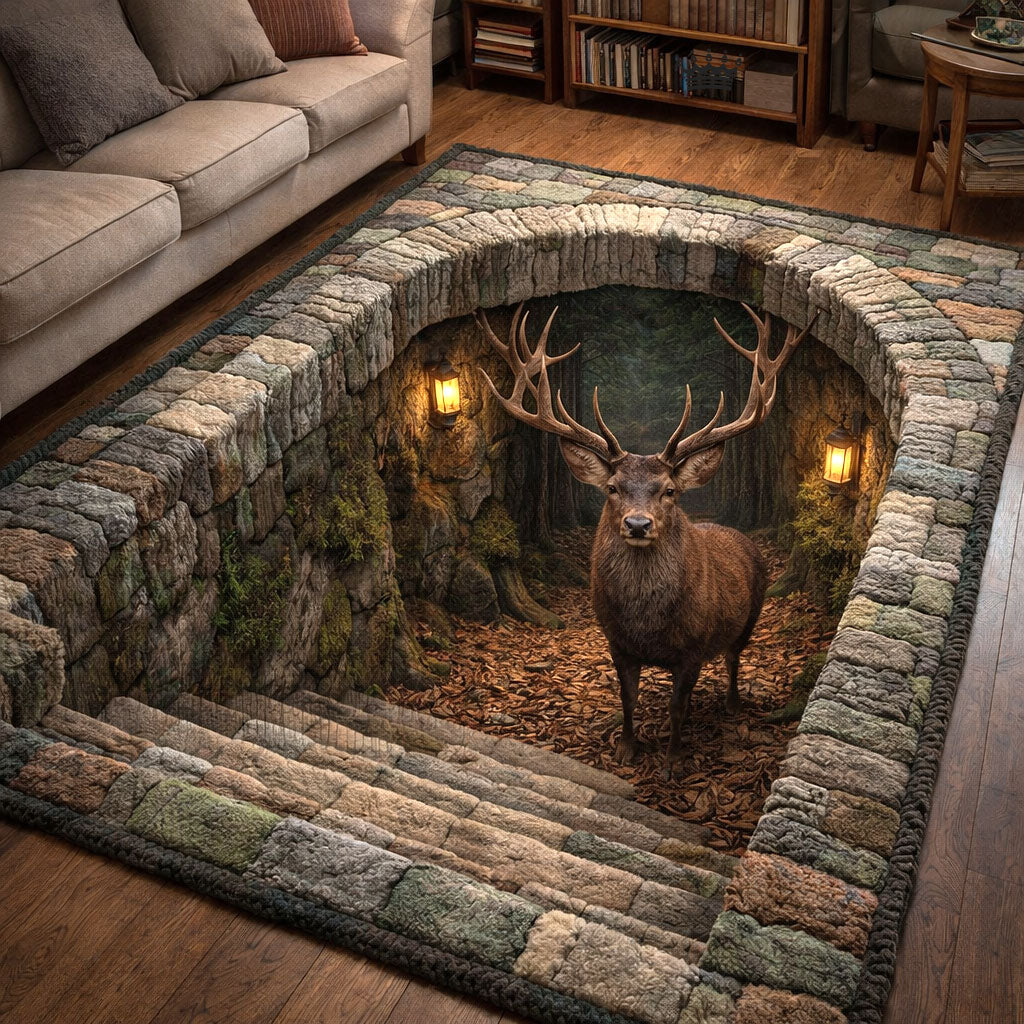 Deer Serenity area rug in a living room