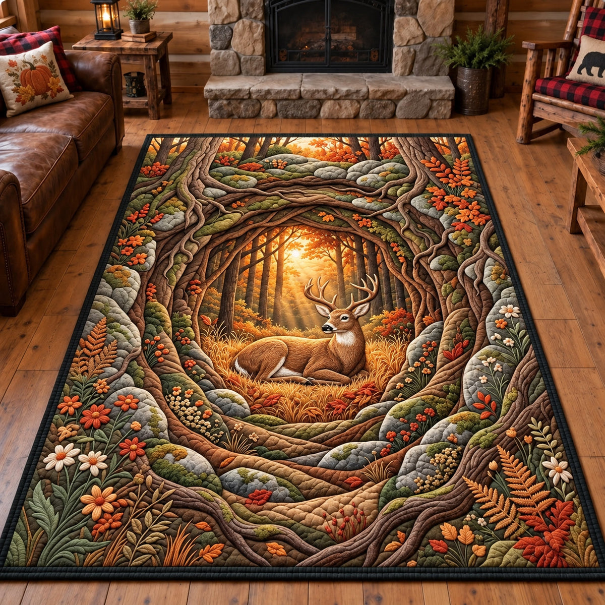 Deer Sunset Hollow area rug in a living room