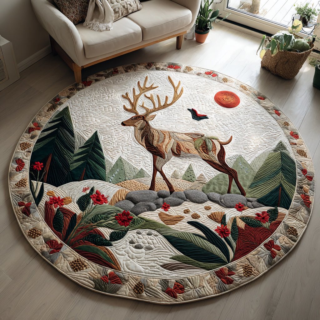 Deer in Nature Round Mat Rug - washable non-slip printed rug