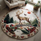 Deer in Nature Round Mat Rug - washable non-slip printed rug