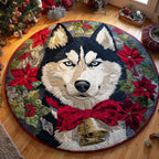 Delightful Husky Round Mat Rug - washable non-slip printed rug