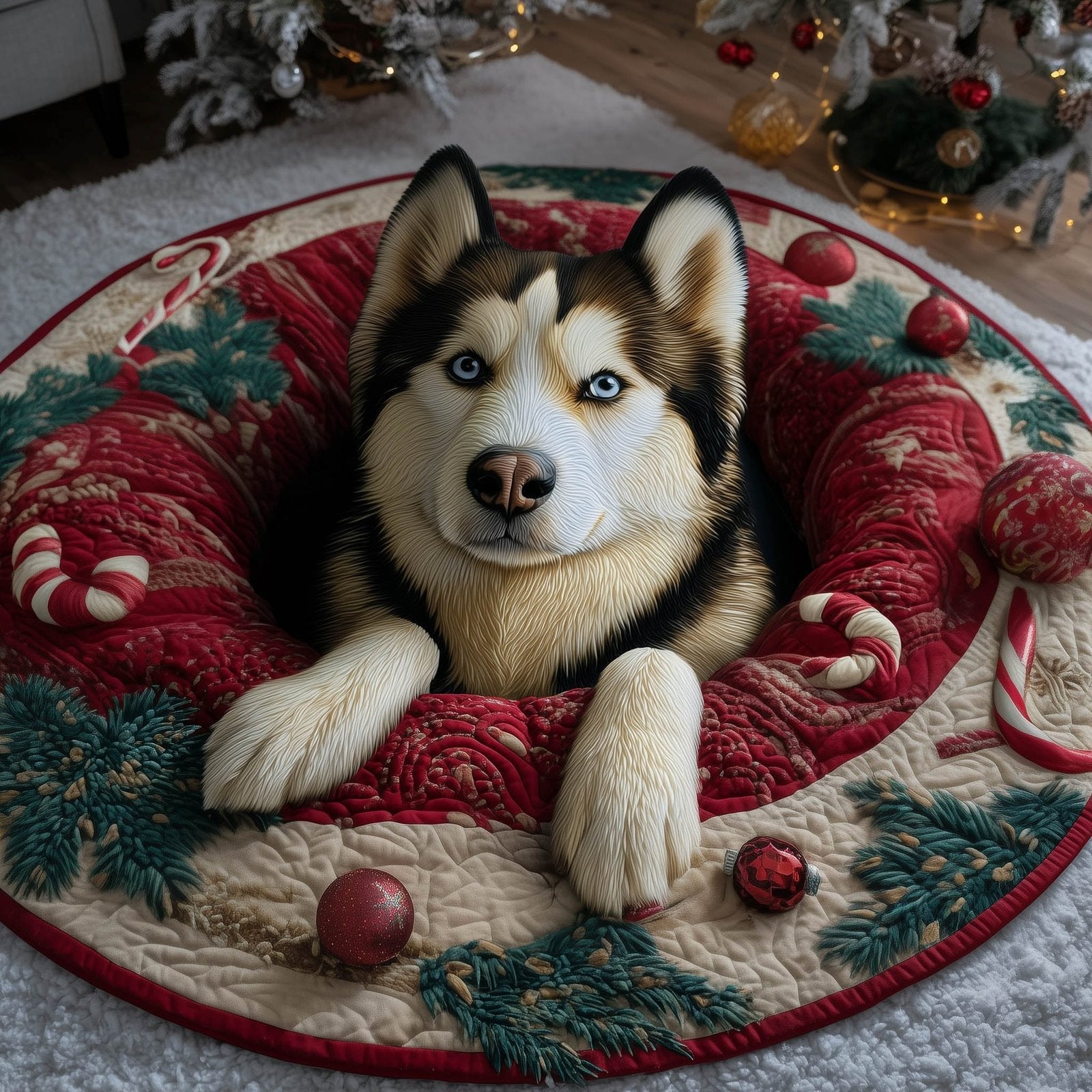 Delightful Husky Round Mat Rug - Nature Design | Serene Home Decor