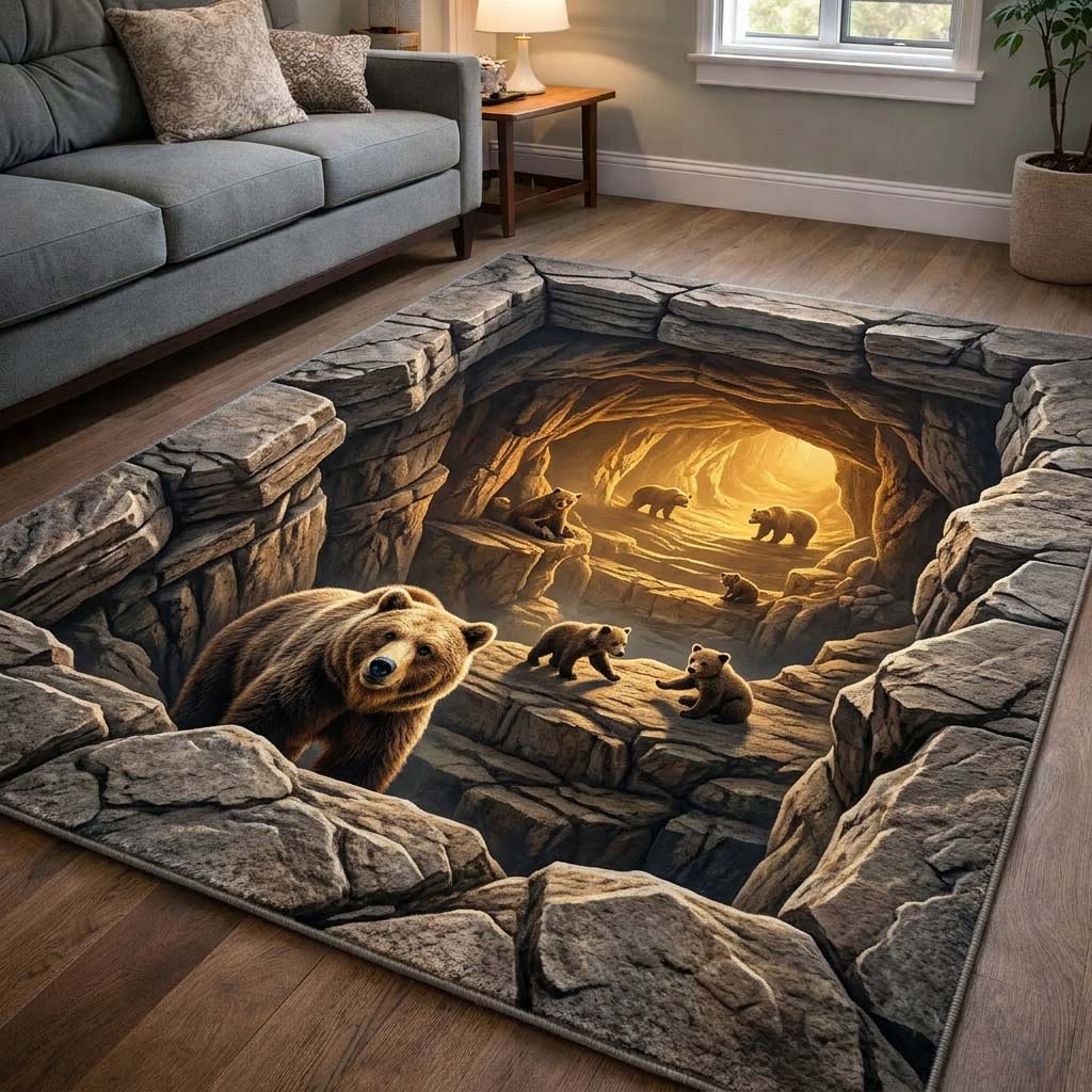 Den Hollow area rug in a living room