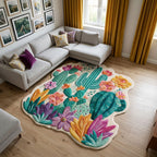 Desert Bloom Custom Shape Area Rug - Nature Design | Die-Cut Non-Slip Rug - washable non-slip printed rug