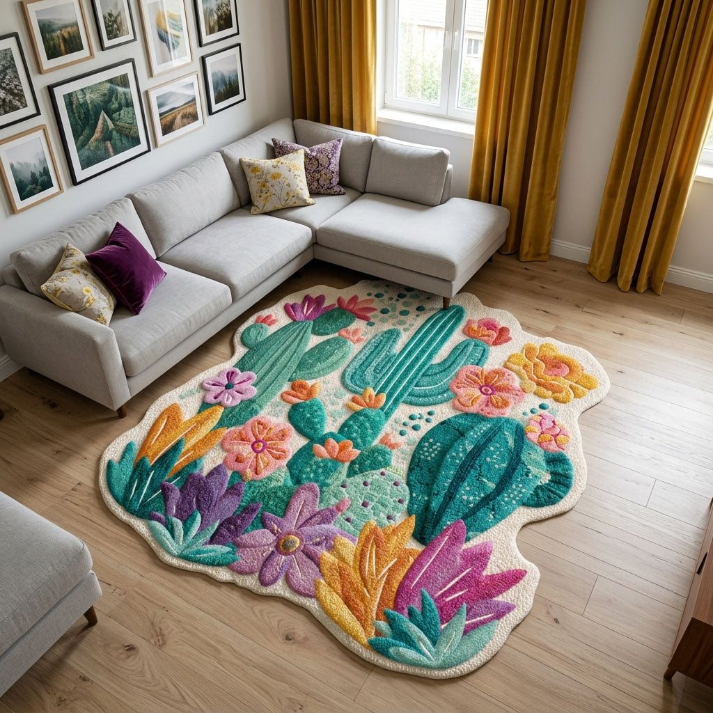 Desert Bloom Custom Shape Area Rug - Nature Design | Die-Cut Non-Slip Rug - washable non-slip printed rug