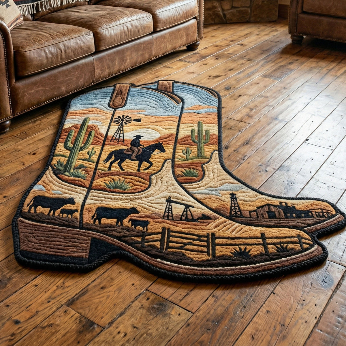 Desert Bloom Custom Shape Area Rug - Nature Design | Die-Cut Non-Slip Rug - washable non-slip printed rug