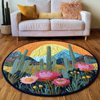Desert Bloom (Design 3) Round Mat Rug - washable non-slip printed rug
