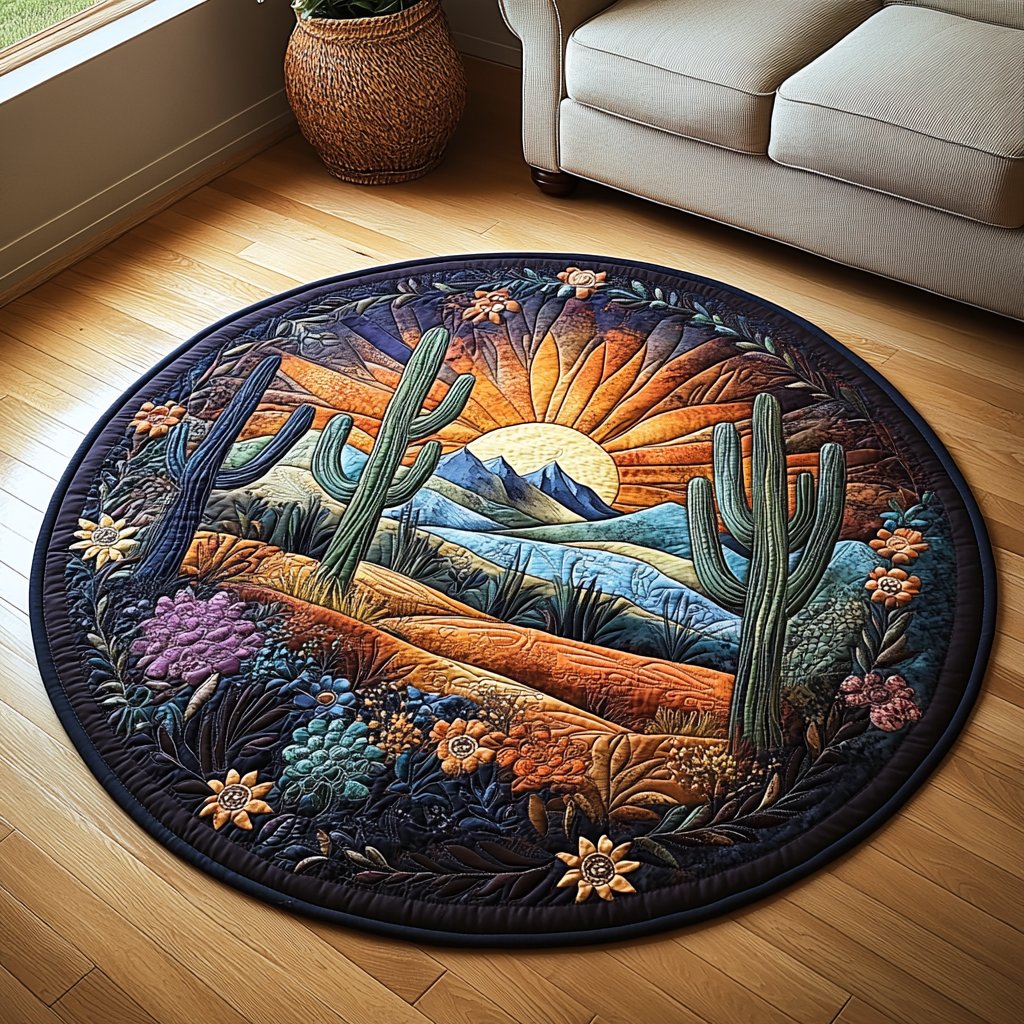 Desert Bloom (Design 2) Round Mat Rug - washable non-slip printed rug