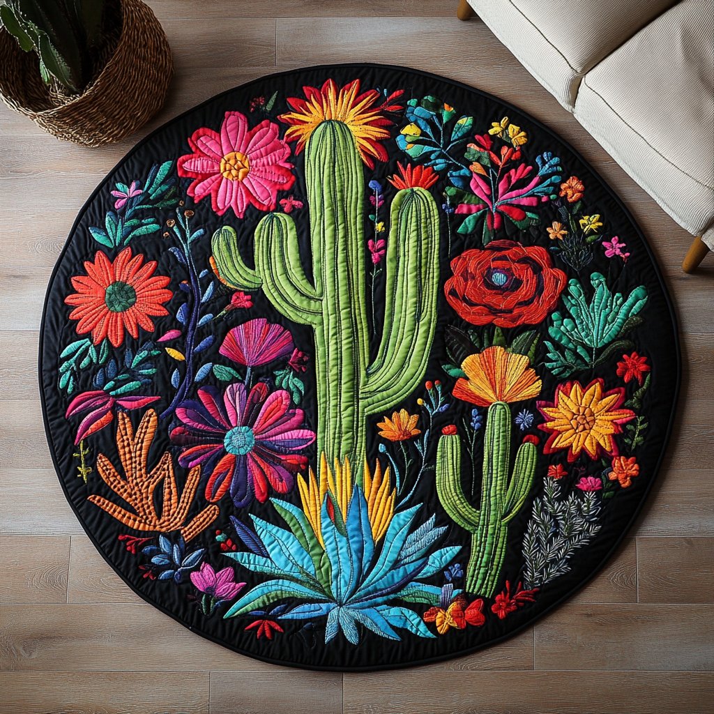 Desert Bloom Serenity Round Mat Rug - washable non-slip printed rug