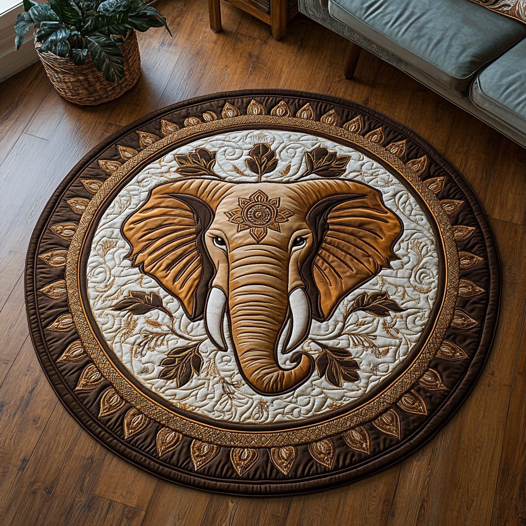 Desert Elephant Round Mat Rug - washable non-slip printed rug