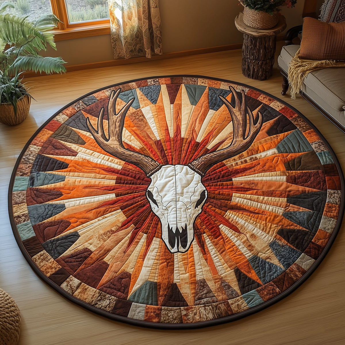 Desert Ember Round Mat Rug - washable non-slip printed rug
