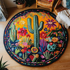 Desert Flora Haven Round Mat Rug - washable non-slip printed rug