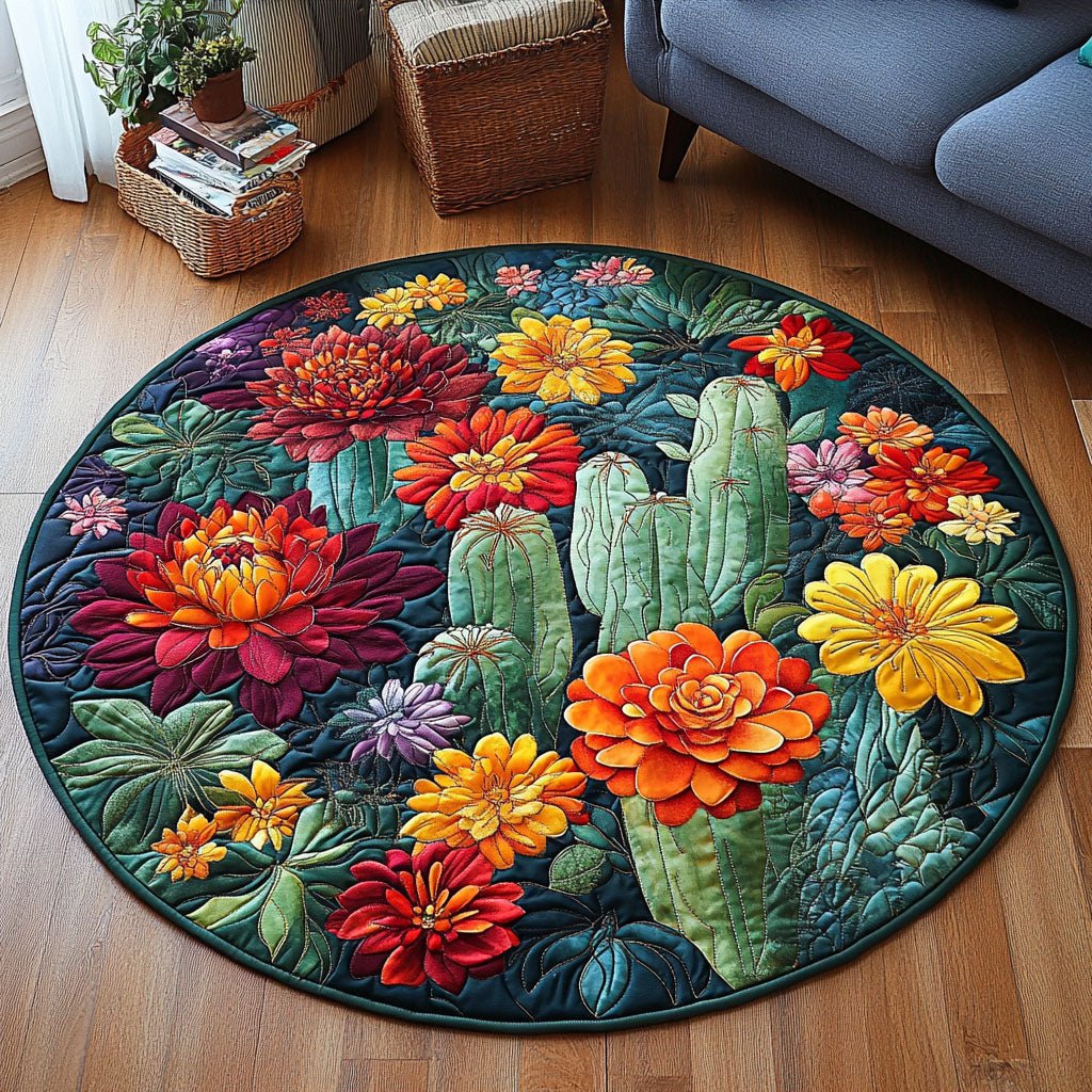 Desert Garden Round Mat Rug - washable non-slip printed rug
