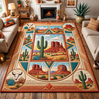 Desert Mesa Patchwork area rug in a living room