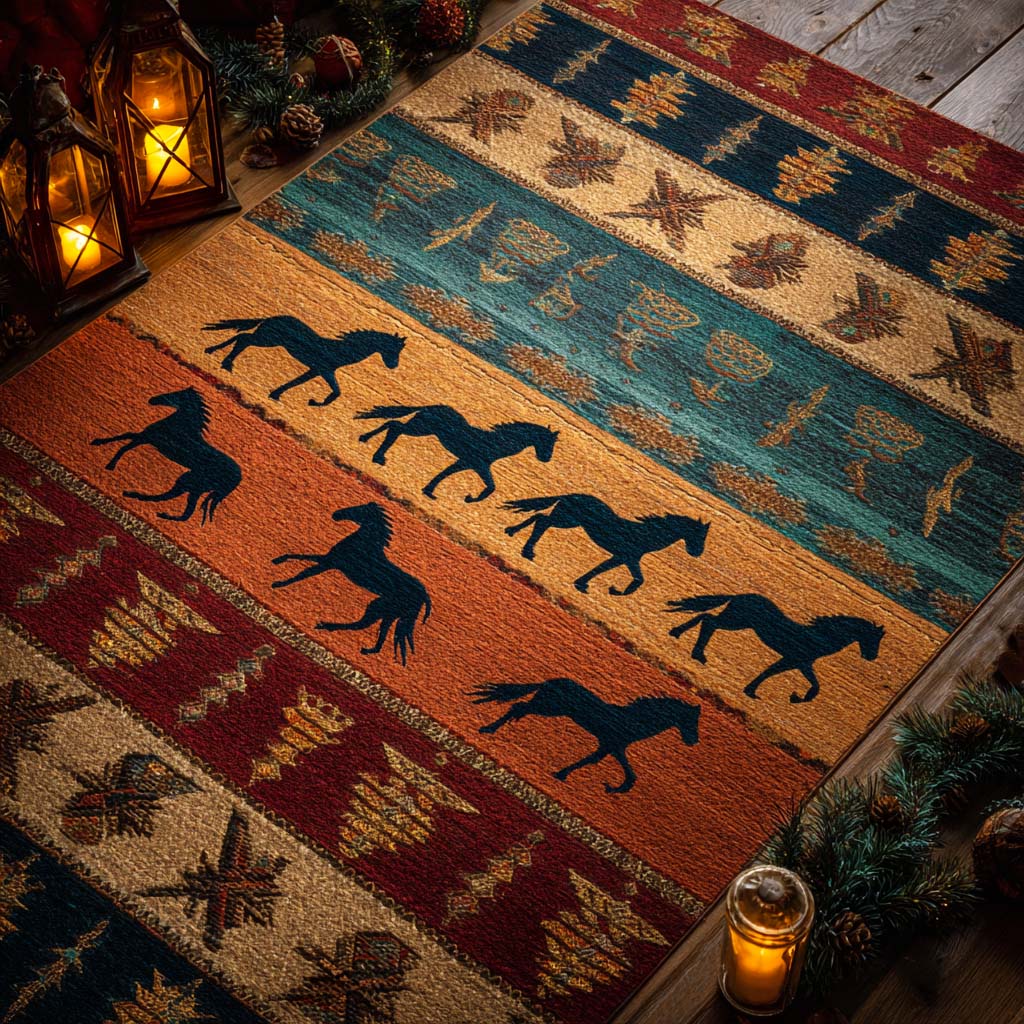 Desert Mustang Trail area rug in a living room