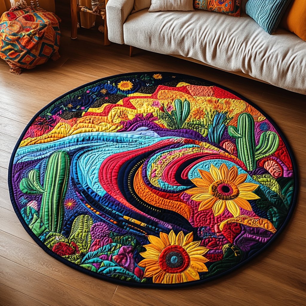 Desert Rose Serenity Round Mat Rug - washable non-slip printed rug